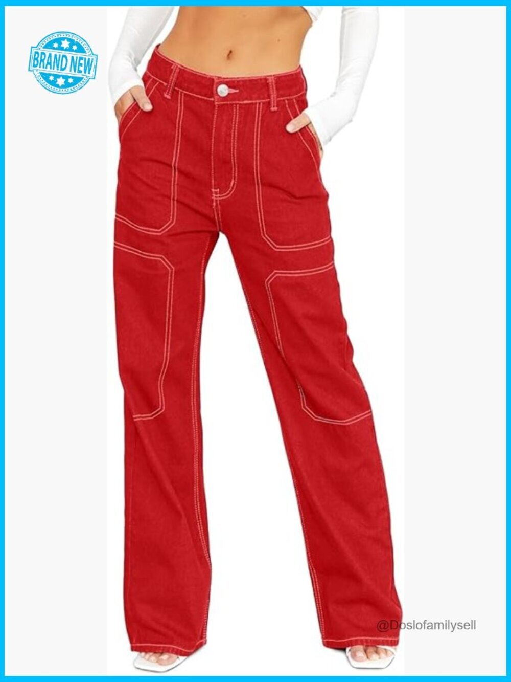 Wide Leg Cargo Jeans Loose Fit Mid Rise Casual Denim Pants Y2K Style